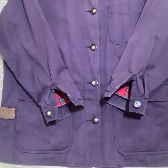 Talbots Classic Purple barn coat with brown leather collar and flannel lining - Picture 8 of 11